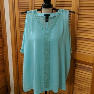 Turquoise cold shoulder shirt